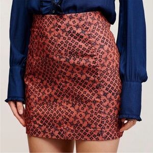 Free People Patterned Mini Skirt - Coral and Navy
